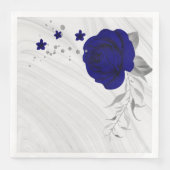 Serviette En Papier royal bleu fleurs argent feuille marbre papier din (Devant)