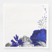 Serviette En Papier royal bleu fleurs & argent feuille mariage (Devant)