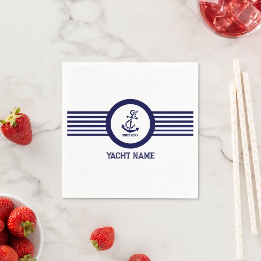 Serviette En Papier Royal bleu nautique ancre rayures serviettes (En situation)