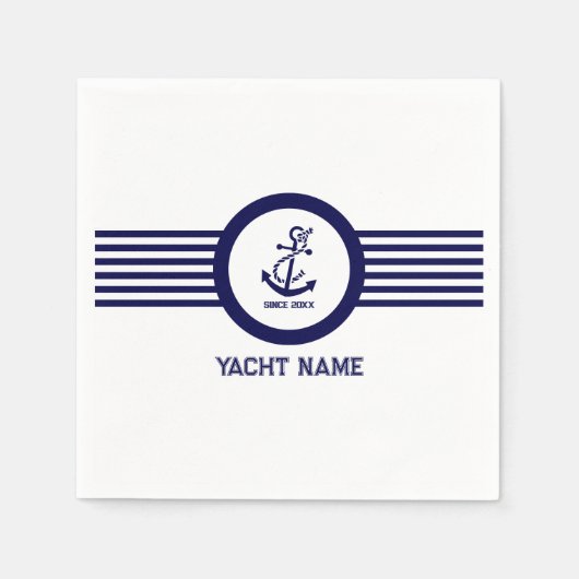 Serviette En Papier Royal bleu nautique ancre rayures serviettes (Devant)