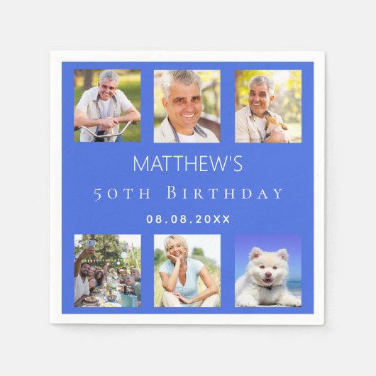 Serviette En Papier Royal bleu photo collage fête d'anniversaire (Devant)