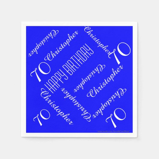 Serviette En Papier Royal Blue 70th Birthday Party Répéter les noms, p (Devant)
