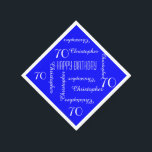 Serviette En Papier Royal Blue 70th Birthday Party Répéter les noms, p<br><div class="desc">CHOISISSEZ VOTRE COULEUR et créez votre propre serviette en papier élégante et personnalisée pour une fête du 70e anniversaire ou toute autre occasion. Le nom et l'âge se répètent dans une typographie blanche fantaisie. Ce style est par défaut un arrière - plan bleu, mais vous pouvez facilement sélectionner une autre...</div>