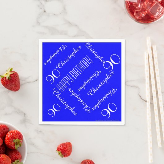 Serviette En Papier Royal Blue 90th Birthday Party Repeat Names, Papie (En situation)
