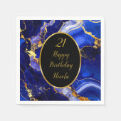 Serviette En Papier Royal Blue and Gold Marble Agate Anniversaire (Devant)