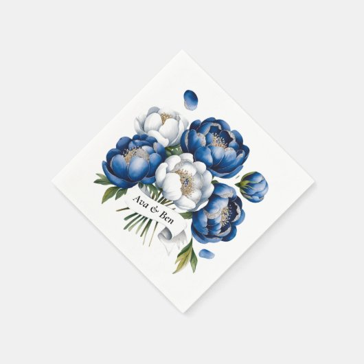Serviette En Papier Royal Blue and Silver Glittery Peony Mariage (Coin)
