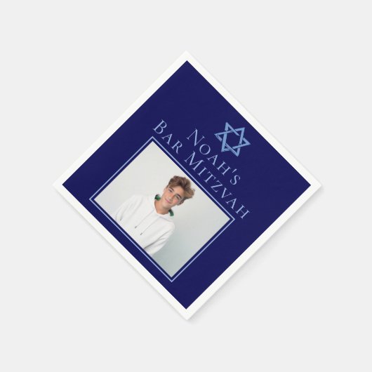 Serviette En Papier Royal Blue Bar Mitzvah Party Photo Star de David (Coin)