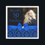 Serviette En Papier Royal Blue Black Floral Damask 50th Birthday Photo<br><div class="desc">Royal Blue et Black Floral Damask | serviette en papier pour le 50e anniversaire. Cinquante et fabuleux ! Un magnifique élégant bleu royal moderne noir floral damask 50th Birthday Party Napkin vous pouvez personnaliser votre fête de cinquantième anniversaire célébration. Au centre, assez bleu moyen. Remplacez l'exemple de photo par le...</div>
