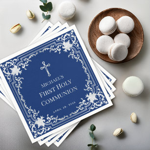 Serviette En Papier Royal Blue Boy Première communion Vintage Faux Arg