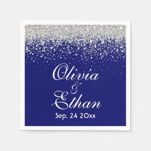 Serviette En Papier Royal Blue et Glittery Sliver (Devant)