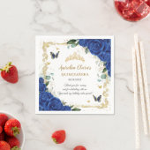Serviette En Papier Royal Blue Floral Papillons Or Quinceañera 16 (En situation)