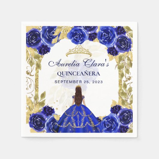 Serviette En Papier Royal Blue Floral Princess Gold Arch Quinceanera (Devant)