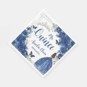 Serviette En Papier Royal Blue Floral Princess Silver Quinceañera (Coin)