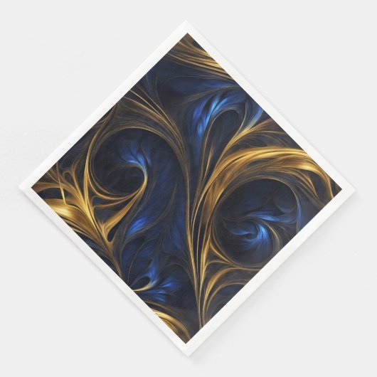 Serviette En Papier Royal Blue Gold Abstrait Swirl (Coin)