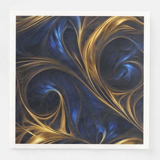 Serviette En Papier Royal Blue Gold Abstrait Swirl (Devant)