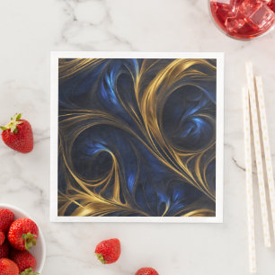 Serviette En Papier Royal Blue Gold Abstrait Swirl