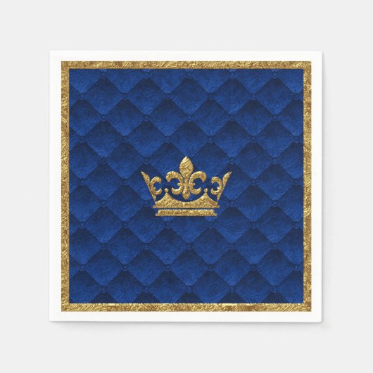 Serviette En Papier Royal Blue & Gold Crown Elegant Royal Storybook (Devant)