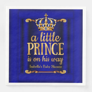 Serviette En Papier Royal Blue Gold Prince sur son chemin Baby shower