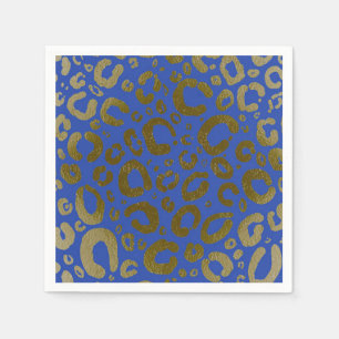 Serviette En Papier Royal Blue & Or Glamour Imprimé Léopard Soirée