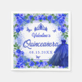 Serviette En Papier Royal Blue Parties scintillant Floral Quinceanera  (Devant)