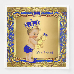 Serviette En Papier Royal Blue Prince Couronne Dorée Baby Shower Blond