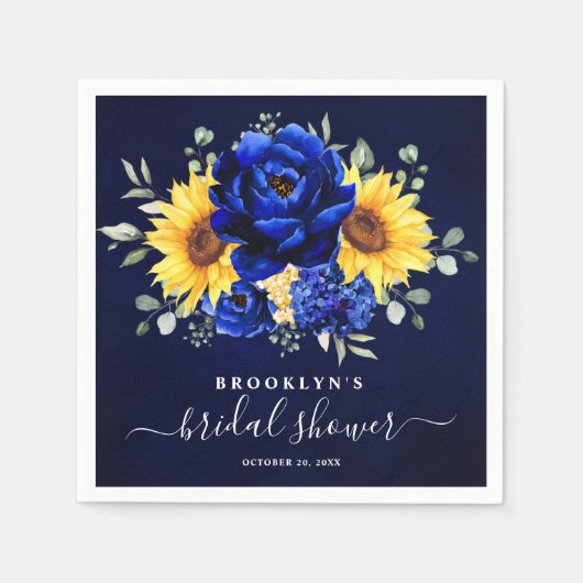 Serviette En Papier Royal Blue Rustic Tournesol Fête des mariées moder (Devant)