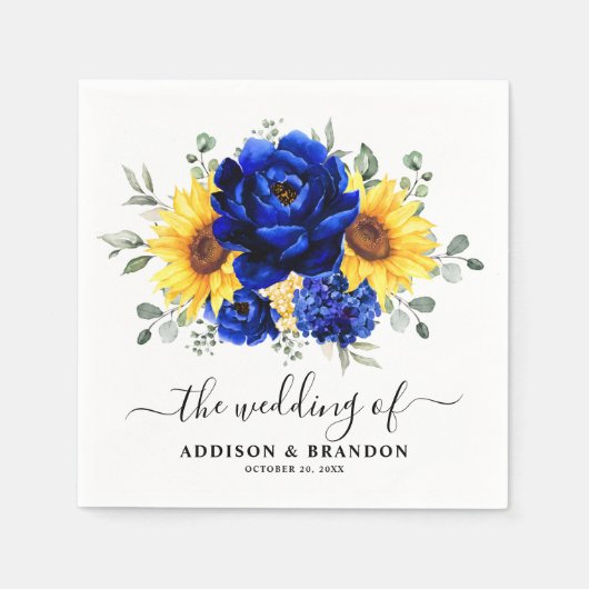 Serviette En Papier Royal Blue Rustic Tournesol Moderne Floral Mariage (Devant)