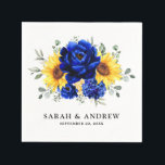 Serviette En Papier Royal Blue Rustic Tournesol Moderne Floral Mariage<br><div class="desc">Élégante et moderne serviette de mariage campagnard rustique avec tournesol jaune vif, pivoines bleues royales, souffle bébé, cadre floral gypsophila / couronne avec feuilles eucalyptus. S'il vous plaît trouver d'autres modèles et variantes de mon magasin "blissweddingpaperie". Et n'hésitez pas à me contacter pour plus de personnalisation ou de correspondance d'articles....</div>