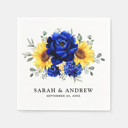 Serviette En Papier Royal Blue Rustic Tournesol Moderne Floral Mariage (Devant)