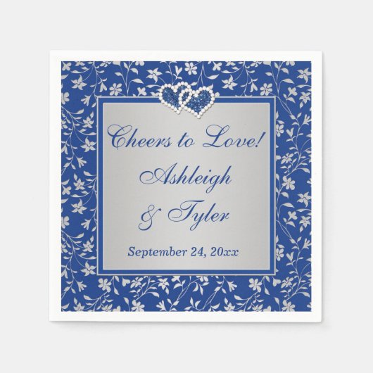 Serviette En Papier Royal Blue, Silver Grey Mariage de papier floral (Devant)