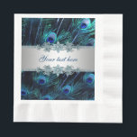 Serviette En Papier Royal Blue Silver Peacock<br><div class="desc">Plumes de paon bleu royal avec de jolies serviettes de mariage centre argenté et des serviettes d'évènement. Vous pouvez ajouter du texte pour personnaliser ces belles serviettes bleu et argent royal.</div>