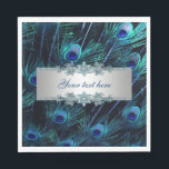 Serviette En Papier Royal Blue Silver Peacock<br><div class="desc">Plumes de paon bleu royal avec de jolies serviettes de mariage centre argenté et des serviettes d'évènement. Vous pouvez ajouter du texte pour personnaliser ces belles serviettes bleu et argent royal.</div>