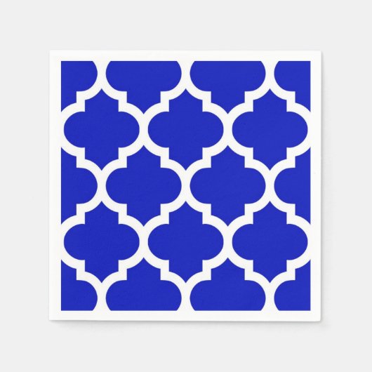 Serviette En Papier Royal Blue White Marocain Quatrefoil Motif #5 (Devant)