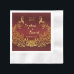 Serviette En Papier Royal Burgundy Gold Peacock Mariage personnalisé<br><div class="desc">Unique Design featuring Royal Burgundy Gradient background and abstract Gold Sparkling Peacocks for your special wedding event. C'est It qui veut le style de l'art de l'art. C'est différent ! Personalize with your own information. If you need to move the text, or change the size, font, or color, click Customize...</div>