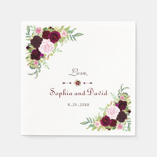 Serviette En Papier Royal Burgundy Marsala Floral Mariage (Devant)
