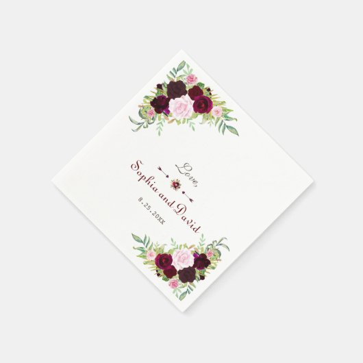 Serviette En Papier Royal Burgundy Marsala Floral Mariage (Coin)
