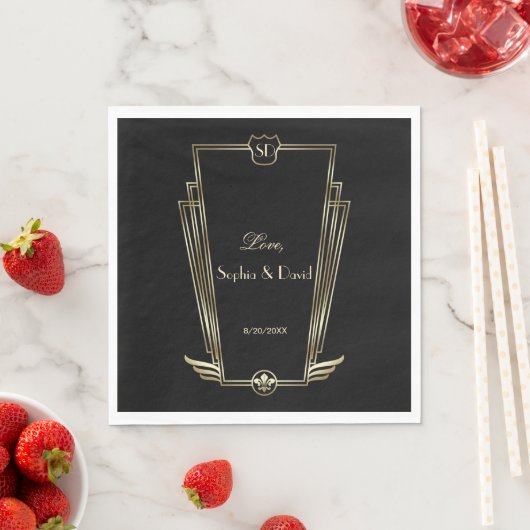 Serviette En Papier Royal Gold Art Deco Monogram Mariage (En situation)