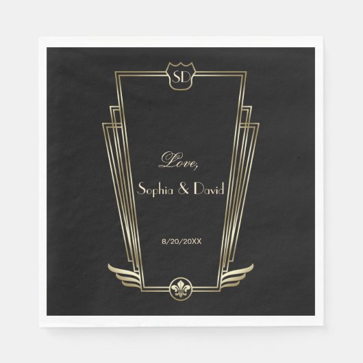 Serviette En Papier Royal Gold Art Deco Monogram Mariage (Devant)