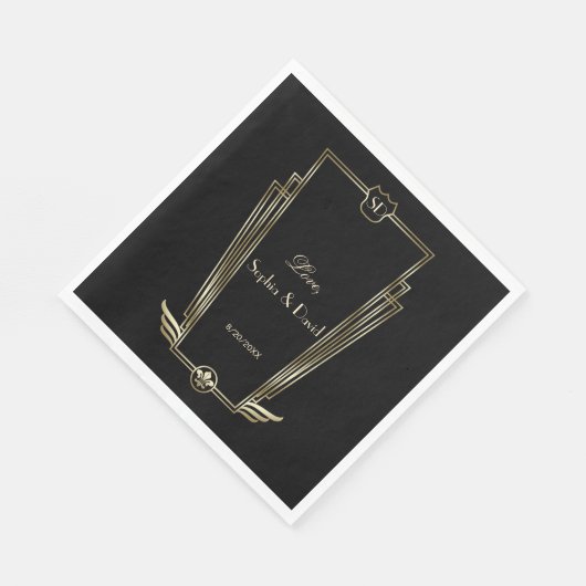 Serviette En Papier Royal Gold Art Deco Monogram Mariage (Coin)