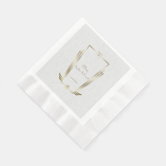 Serviette En Papier Royal Gold White Art Déco Mariage Monogramme (Coin)