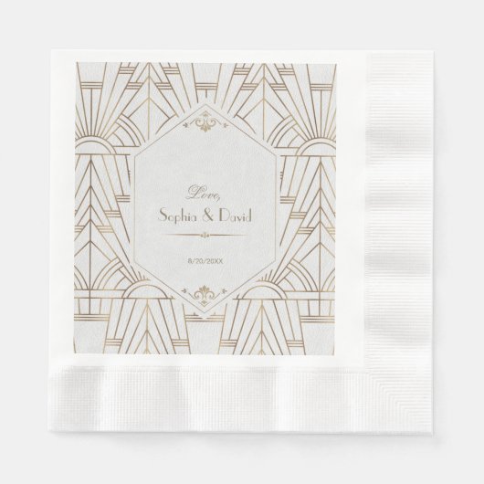 Serviette En Papier Royal Gold White Great Gatsby 1920 Mariage (Devant)