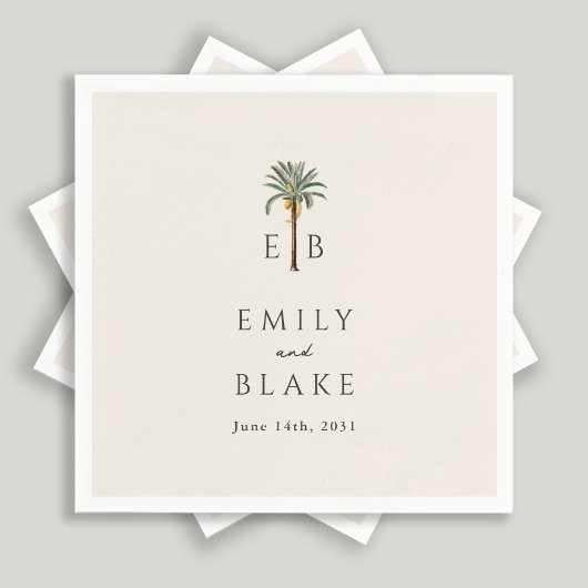 Serviette En Papier Royal Palm Logo Elegant Tropical Monogram Wedding
