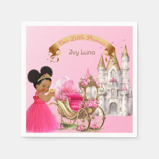 Serviette En Papier Royal Princess Castle Carriage Rose Gold Girl (Devant)