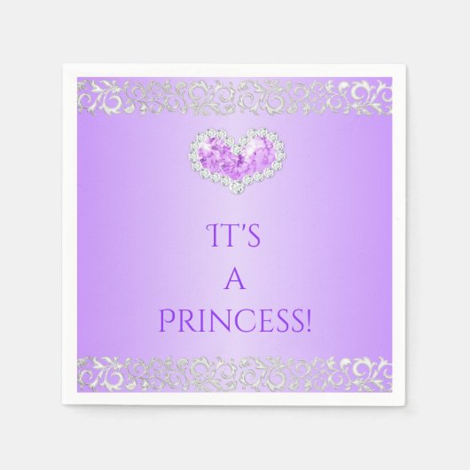 Serviette En Papier Royal Princess Lavender & Silver Diamond Heart (Devant)