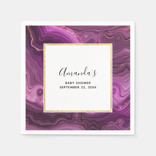 Serviette En Papier Royal Purple Et Or Agate Baby shower Abstrait (Devant)