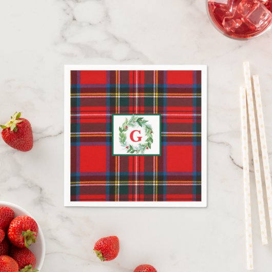 Serviette En Papier Royal Stewart Christmas MONOGRAS Plaid Wreath (En situation)