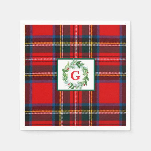 Serviette En Papier Royal Stewart Christmas MONOGRAS Plaid Wreath (Devant)