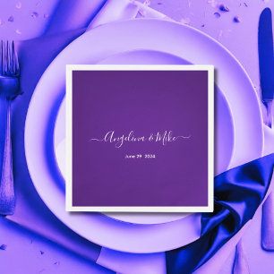 Serviette En Papier Royal violet - élégant script personnalisé
