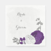Serviette En Papier royal violet et fleurs blanches argent (Devant)