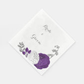 Serviette En Papier royal violet et fleurs blanches argent (Coin)